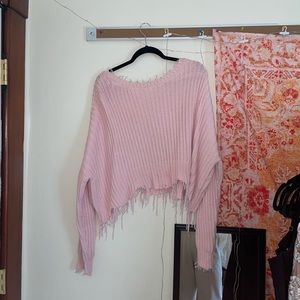 Pink Frayed Sweater